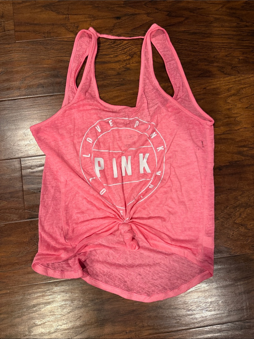 PINK Victoria's Secret Coral Pink Racerback Knot-Front Tank